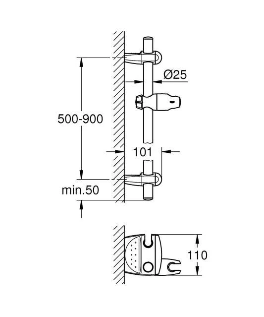 Grohe 28398 Movario 900Mm Shower Rail Chrome - 28398000 2 Grohe 28398 Movario 900Mm Shower Rail Chrome - 28398000 - Image 2