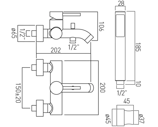 Vado Exposed Bath Shower Mixer Single Lever Wall Mounted With Shower Kit - ZOO-123+K-C/P 2 Vado Exposed Bath Shower Mixer Single Lever Wall Mounted With Shower Kit - ZOO-123+K-C/P - Image 2