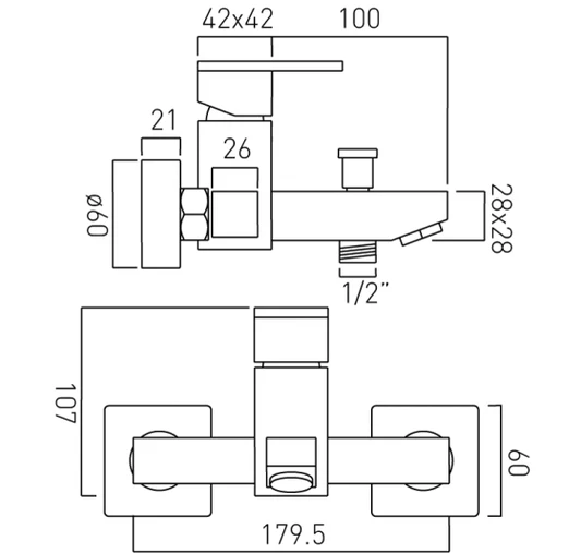 Vado Exposed Bath Shower Mixer Single Lever Wall Mounted Without Shower Kit - NOT-123-C/P 2 Vado Exposed Bath Shower Mixer Single Lever Wall Mounted Without Shower Kit - NOT-123-C/P - Image 2