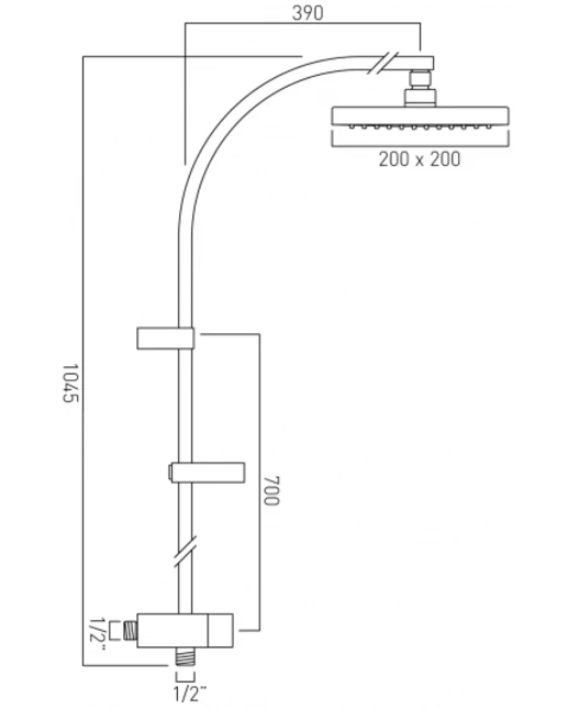 Vado Single Function Slide Rail Shower Kit With Overhead Shower And Integral Diverter - WG-RRK/DIV/SQ-148-C/P 2 Vado Single Function Slide Rail Shower Kit With Overhead Shower And Integral Diverter - WG-RRK/DIV/SQ-148-C/P - Image 2