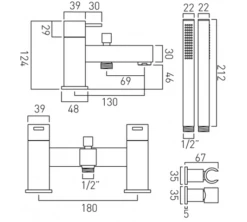 Vado Té 2 Hole Bath Shower Mixer Deck Mounted With Shower Kit (Chrome) - Te-130+K-C/P -Grundfos Sales Store vado te 2 hole bath shower mixer deck mounted with shower kit chrome te 130 k c p