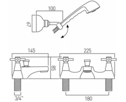 Vado Vecta 2 Hole Bath Shower Mixer Deck Mounted With Shower Kit (Chrome) - Vec-130/Cd+K-C/P -Grundfos Sales Store vado vecta 2 hole bath shower mixer deck mounted with shower kit chrome vec 130 cd k c p